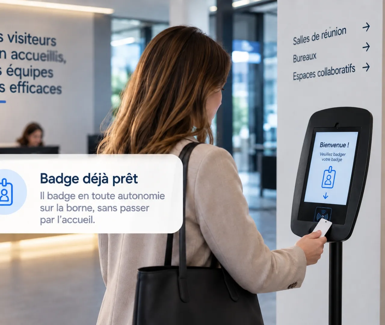 Badge d'accès présenté sur une tablette d'accueil