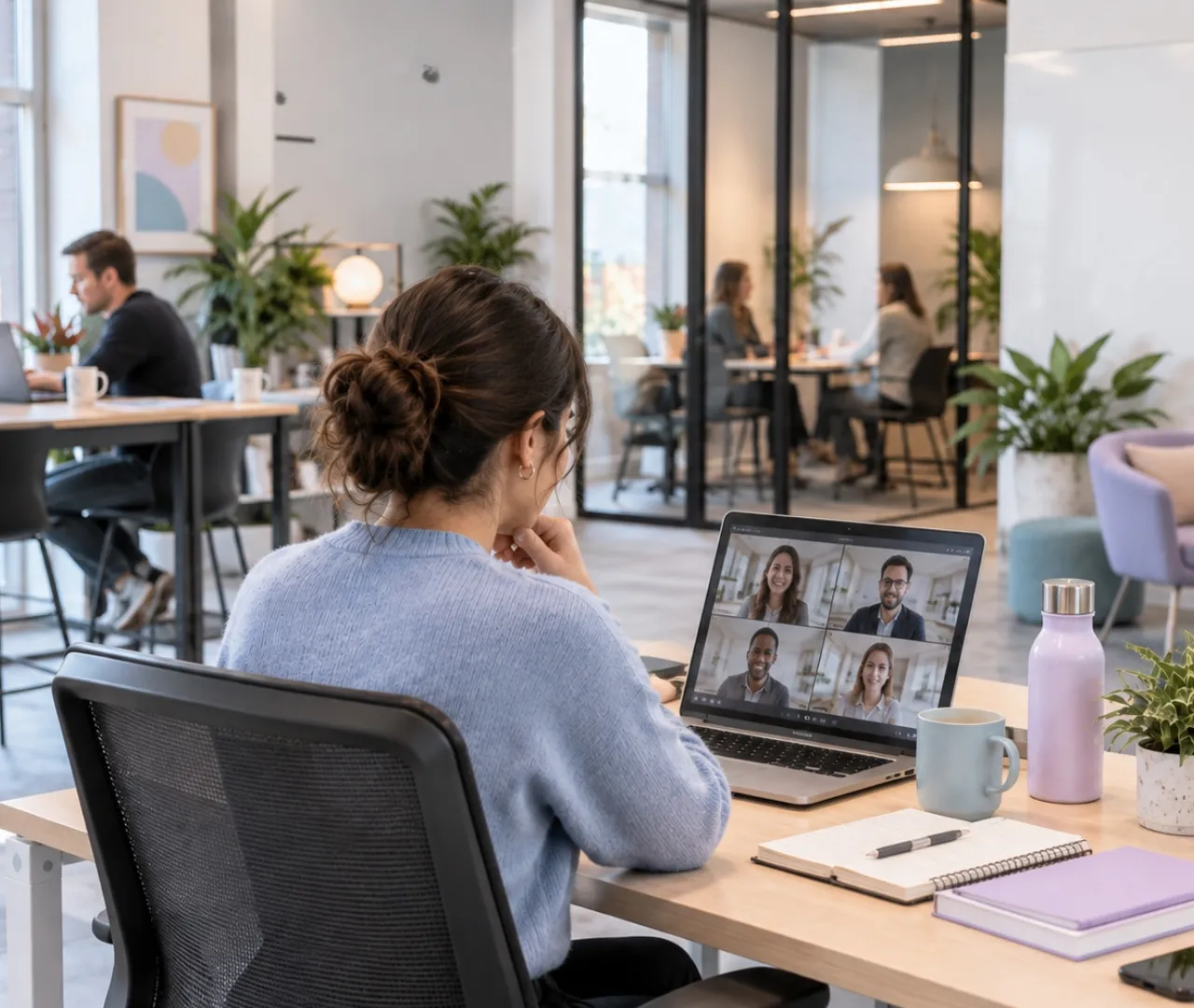 Personne travaillant dans un espace en flex office