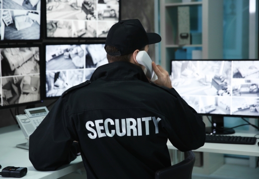 Security officer monitoring CCTV feeds