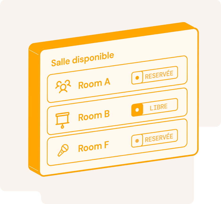 Meeting room list showing reserved and available status