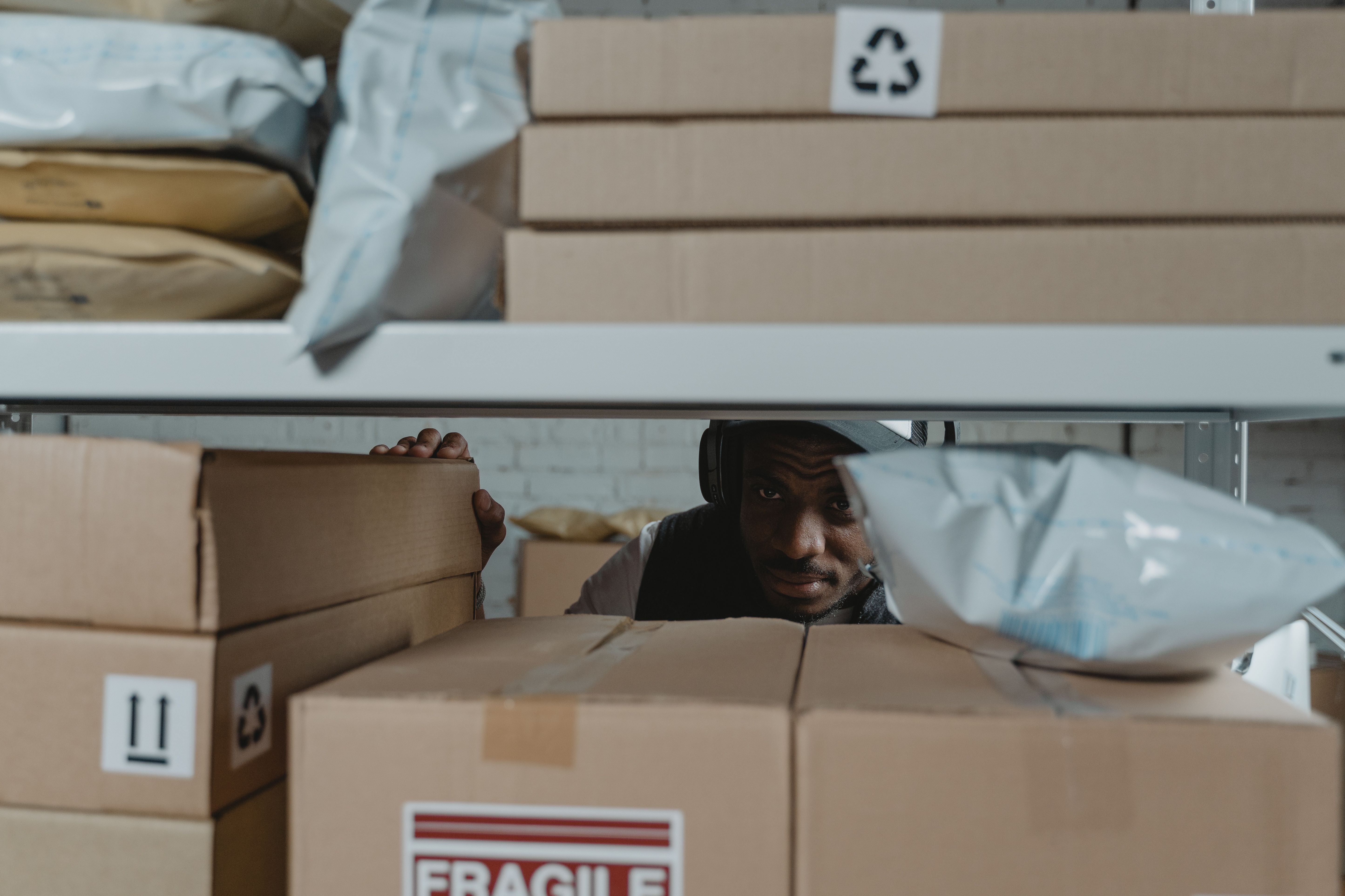 Company parcel storage shelves